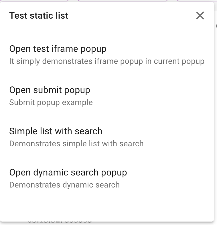 static list popup